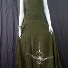 DARK GREEN GYPSY FOHO WHITE FLORAL SMOCKED MAXI HALTER DRESS