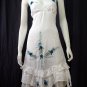 White Resort Halter V-Neck Blue Floral Cotton Pixel Hem Dress
