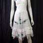 White Resort Halter V-Neck Blue Floral Cotton Pixel Hem Dress