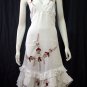 White Resort Halter V-Neck Red Floral Cotton Pixel Hem Dress