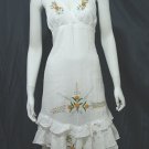 White Resort Halter V-Neck Yellow Floral Cotton Pixel Hem Dress