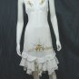 White Resort Halter V-Neck Yellow Floral Cotton Pixel Hem Dress