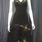 Black Resort Beach Halter V-Neck Brown Floral Cotton Tiered Dress