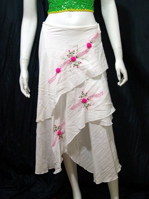 White Cotton Hot Pink Floral Embroidery Beach Wraparound Skirt/Top