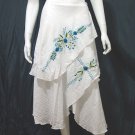 White Cotton Turq Blue Floral Embroidery Resort Wraparound Skirt/Top