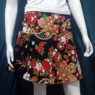 Black Vintage Style Japanese Floral Cotton Short Wraparound Skirt