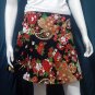 Black Vintage Style Japanese Floral Cotton Short Wraparound Skirt