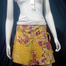 Yellow Vintage Style Japanese Floral Cotton Short Wraparound Skirt