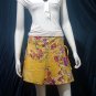 Yellow Vintage Style Japanese Floral Cotton Short Wraparound Skirt