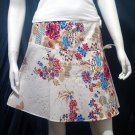 White Vintage Style Japanese Floral Cotton Short Wraparound Skirt