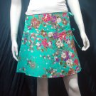Light Green Vintage Style Japanese Floral Cotton Short Wraparound Skirt