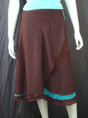 Dark Brown Tri-layer Knee length Beach Resort Cotton Wrapround skirt / Halter Top