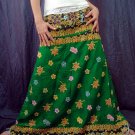 Green Batik Floral Print Handsewn Beaded Sequins Long Skirt