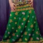 Green Batik Floral Print Handsewn Beaded Sequins Long Skirt