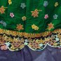 Green Batik Floral Print Handsewn Beaded Sequins Long Skirt