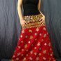 Red Batik Floral Print Handsewn Beaded Sequins Long Skirt