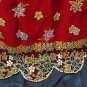 Red Batik Floral Print Handsewn Beaded Sequins Long Skirt