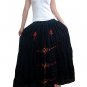 Black 4-tiered Boho Red Floral Embroidery Cotton Drawstring Long Skirt / Tube Dress