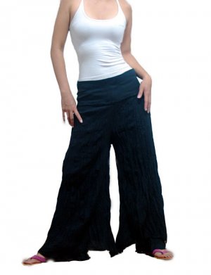 BLACK DOUBLE FOLDOVER COTTON BELLYDANCE LONG PANTS