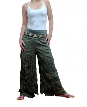 GREEN DOUBLE FOLDOVER COTTON BELLYDANCE LONG PANTS