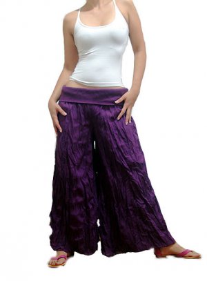 PURPLE DOUBLE FOLDOVER COTTON BELLYDANCE LONG PANTS