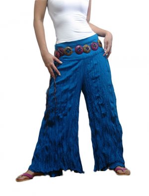BLUE DOUBLE FOLDOVER COTTON BELLYDANCE LONG PANTS