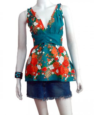 GREEN RUFFLES STRAP V-NECK BABYDOLL TOP