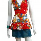 RED V-NECK RUFFLES HEMLINE BABYDOLL BLOUSE