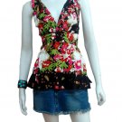 BROWN V-NECK RUFFLES HEMLINE BABYDOLL BLOUSE