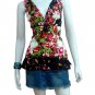 BROWN V-NECK RUFFLES HEMLINE BABYDOLL BLOUSE