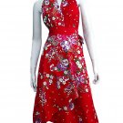 RED RUFFLES V-NECK FLORAL HALTER WEDDING WRAP DRESS