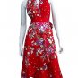 RED RUFFLES V-NECK FLORAL HALTER WEDDING WRAP DRESS