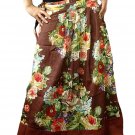 Brown Cotton Floral Long Skirt