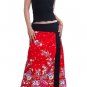 Plus Size! Hot Red Japanese Floral Wraparound Cotton Long Skirt