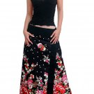 Plus Size! Gothic Black Japanese Floral Wraparound Cotton Long Skirt