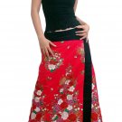 Plus Size! Hot Pink Japanese Floral Wraparound Cotton Long Skirt