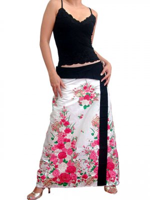 Plus Size! Pure White Japanese Floral Wraparound Cotton Long Skirt