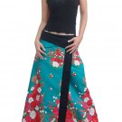 Plus Size! Green Japanese Floral Wraparound Cotton Long Skirt