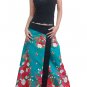 Plus Size! Green Japanese Floral Wraparound Cotton Long Skirt