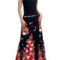 Plus Size! Mystic Black Japanese Floral Wraparound Cotton Long Skirt