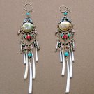 Exquisite Handmade Chandelier Tribal Beads & Shells Silver Hoop Earrings
