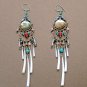 Exquisite Handmade Chandelier Tribal Beads & Shells Silver Hoop Earrings