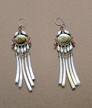 Exquisite Handmade Chandelier Tribal Beads & Shells Silver Hoop Earrings