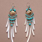 Exquisite Handmade Chandelier Tribal Turqiouse & Shells Silver Hoop Earrings