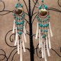 Exquisite Handmade Chandelier Tribal Turqiouse & Shells Silver Hoop Earrings