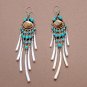 Exquisite Handmade Chandelier Tribal Turqiouse & Shells Silver Hoop Earrings