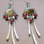 Exquisite Handmade Chandelier Tribal Beads & Shells Silver Hoop Earrings