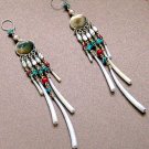Exquisite Handmade Chandelier Tribal Beads & Shells Silver Hoop Earrings