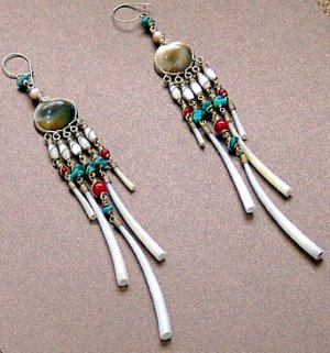 Exquisite Handmade Chandelier Tribal Beads & Shells Silver Hoop Earrings