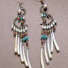 Exquisite Handmade Chandelier Tribal Beads & Shells Silver Hoop Earrings